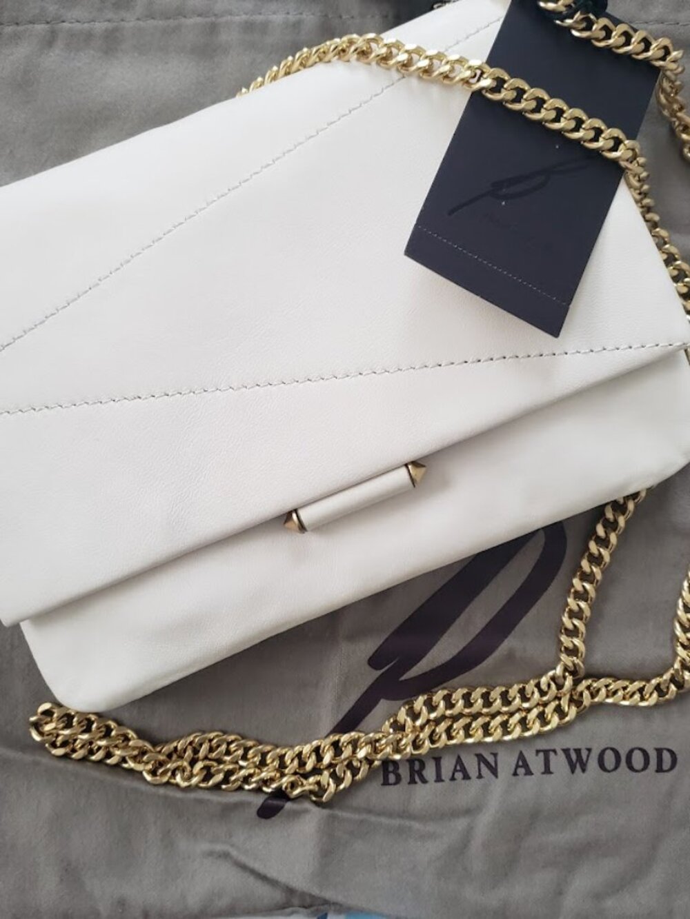 Brian Atwood Lamb Leather white Clutch/Crossbody shoulder bag with Dust bag New
